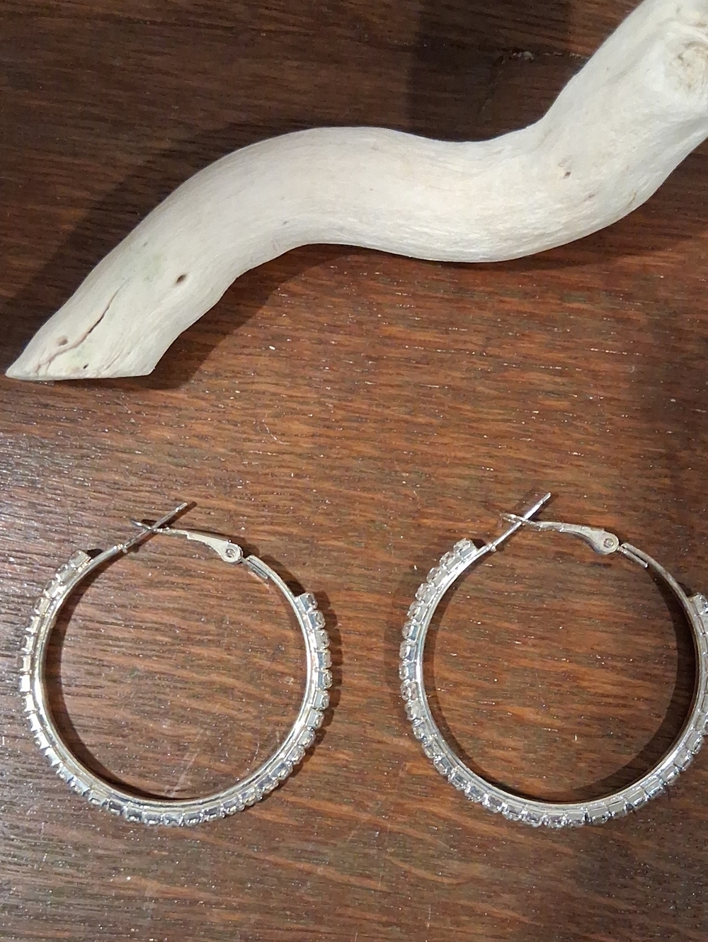 Crystal-Accented Silver Hoop Earrings - Women Jewelry